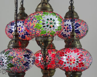 7 - Ball Turkish Sultan Mosaic Chandelier with Large Globes