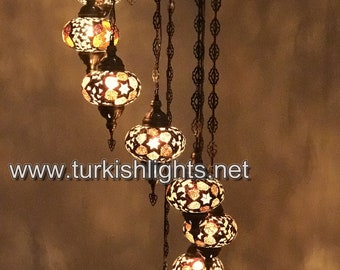 9 Ball Turkish  Mosaic Chandelier, LARGE BROWN GLOBES
