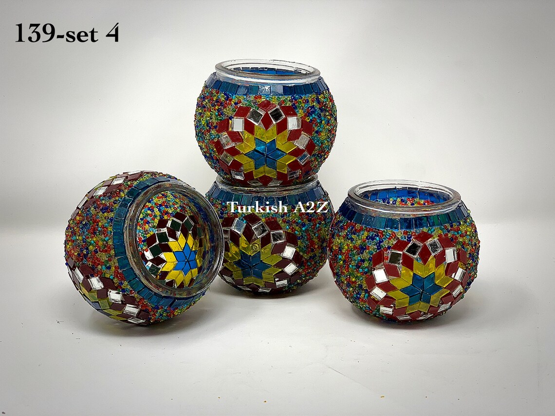 Set of 4 Turkish Mosaic Candle Holdersid 139 Etsy