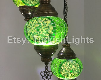 3 Ball Turkish  Mosaic Chandelier Green Circles