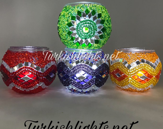 Set Of 4 Turkish Mosaic Candle Holders,ID: 139