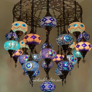 Turkish Mosaic Chandelier With 25 Large Globes ,ID: 158