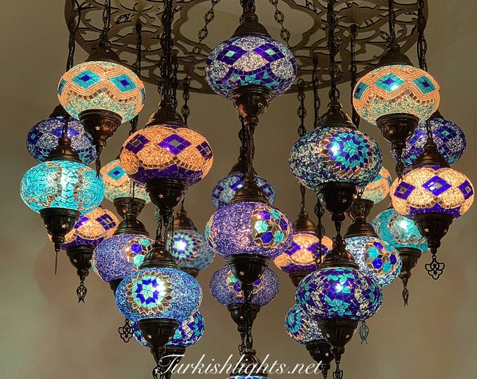 Turkish Mosaic Chandelier With 25 Large Globes ,ID: 158