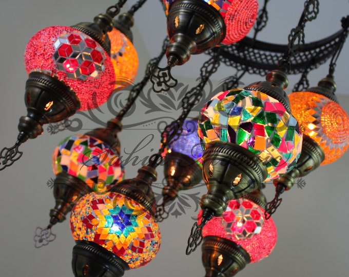 9 Ball Turkish  SULTAN Mosaic Chandelier Multi-color