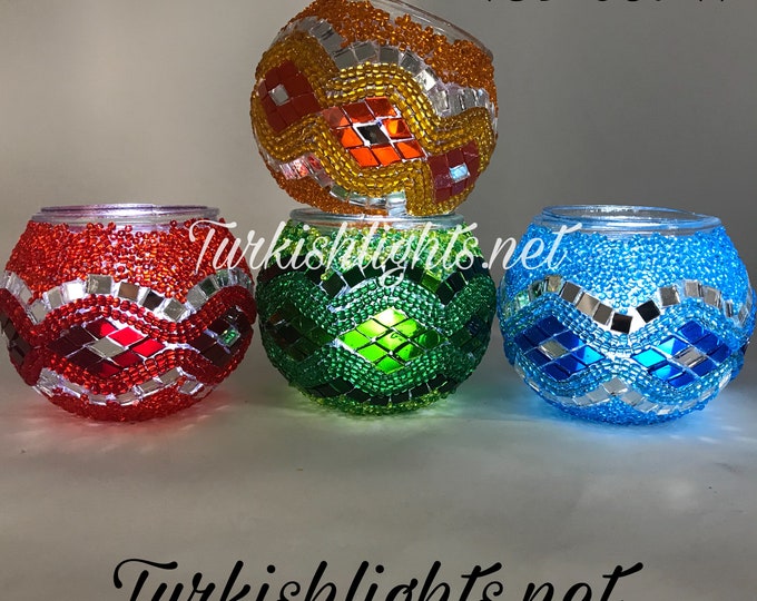 Set Of 4 Turkish Mosaic Candle Holders,ID: 139