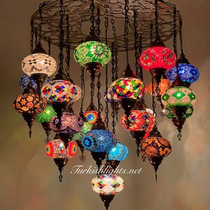 Turkish Mosaic Chandelier With 25 Large Globes ,ID: 158