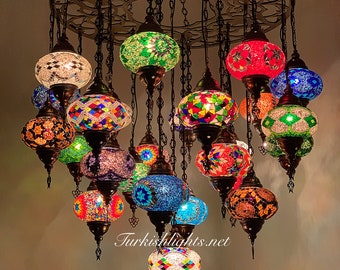 Turkish Mosaic Chandelier With 25 Large Globes ,ID: 158