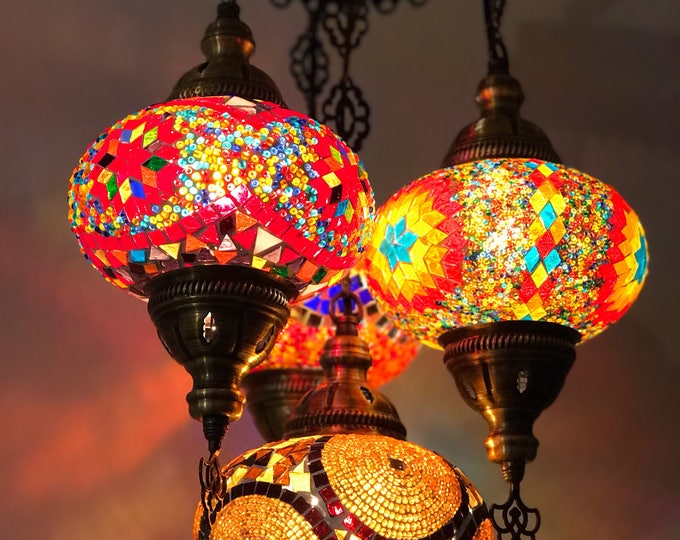 4-Ball Turkish  Sultan Mosaic Chandelier Large Globes
