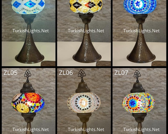 Handcrafted Turkish Mosaic Zurna Table Lamp - Large Globe Id: Zurna