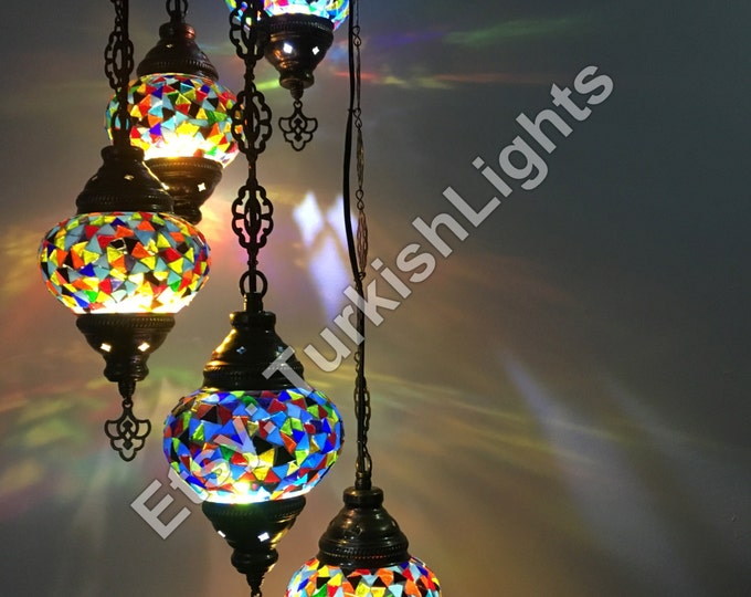 5 Ball Turkish  Mosaic Chandelier Multi-color