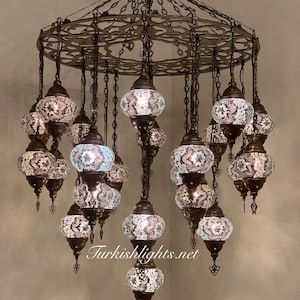 Turkish Lamp, Morocco Lamp, Mosaic Lamp, Chandelier With 24 Medium Globes  ,ID: 158, FREE SHIPPING