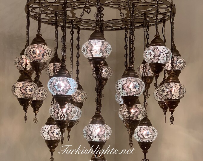 Turkish Lamp, Morocco Lamp, Mosaic Lamp, Chandelier With 24 Medium Globes  ,ID: 158, FREE SHIPPING