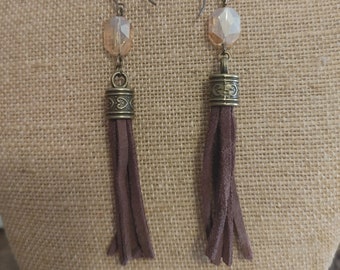 Crystal and Suede Tassel Earrings