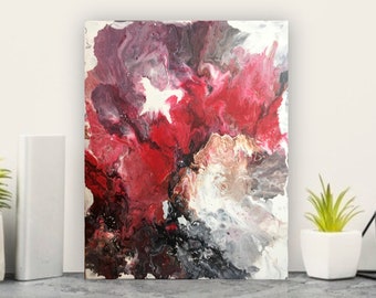 Red White Fluid Artwork, Modern Acrylic Painting