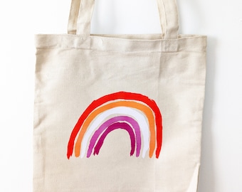 Sapphic Rainbow Tote Bag- canvas grocery tote for sapphic/wlw/lesbians