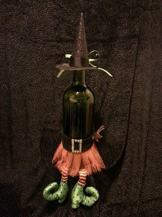 Items similar to Halloween Witch Wine Bottle Decoration Handmade on Etsy