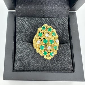 18K Yellow Gold Ring with Emeralds and Diamonds | Handmade | Engagement Ring | Wedding Ring | Anniversary Ring | Promise Ring |
