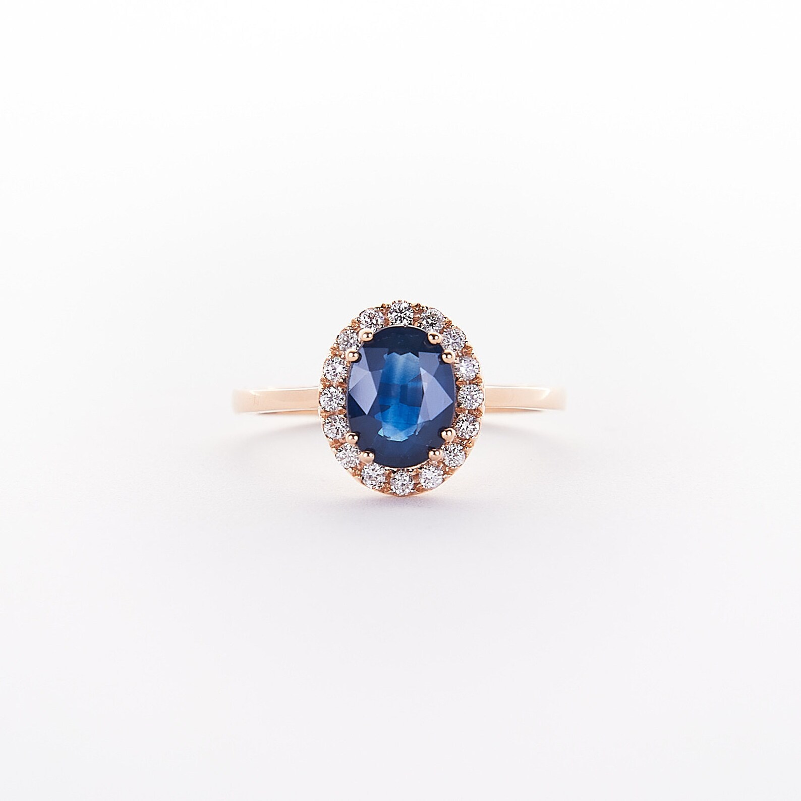 14K Rose Gold Blue Sapphire & Diamond Halo Ring Engagement - Etsy UK