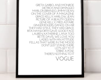 Vogue Lyrics Poster, Madonna Quote Print