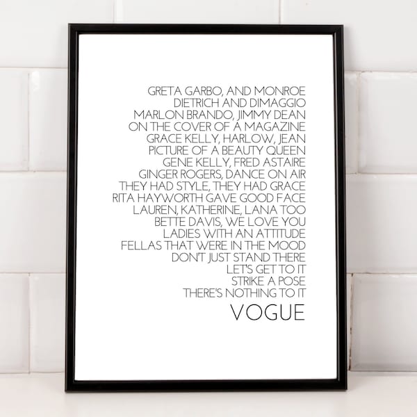 Vogue Lyrics Poster, Madonna Quote Print