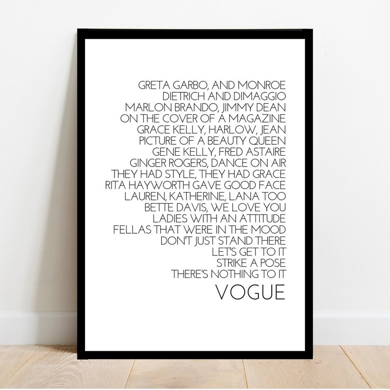 Vogue Lyrics Poster Madonna Quote Print Etsy UK