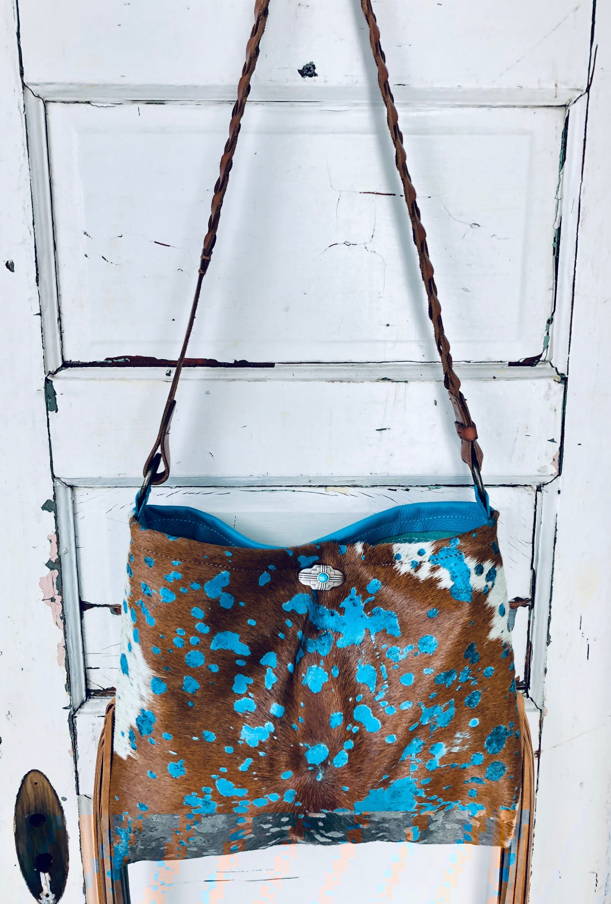 Cowhide Purse Original Turquoise Acid Wash Cowhide Turquoise Etsy