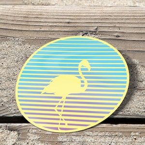 Yellow Flamingo Vaporwave Style Retro Sticker | Miami Rush | Synthwave