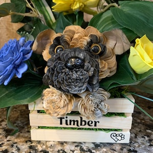 Custom - medium personalized dog flower arrangement in a CRATE