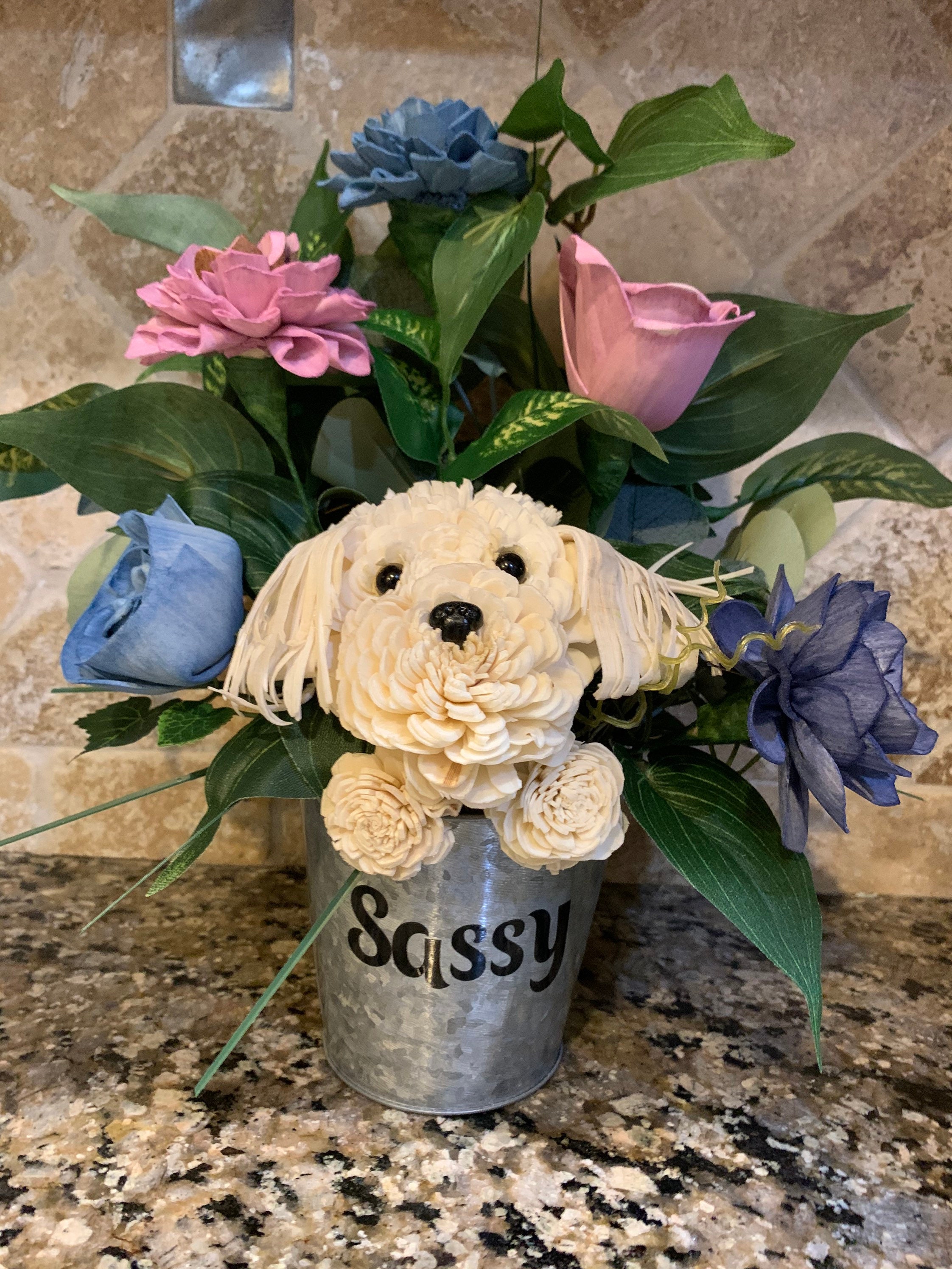 Custom medium personalized dog flower arrangement in a pail Etsy