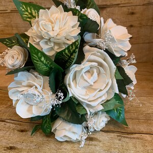 White wood flower bridal bouquet