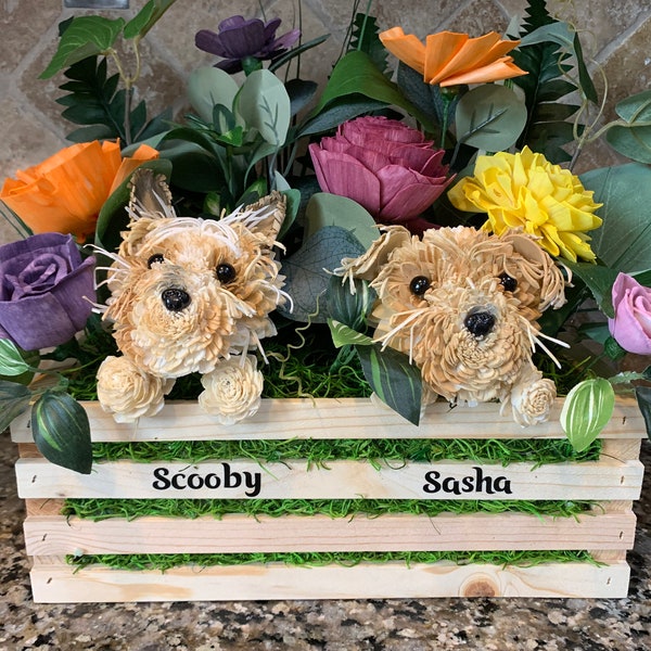 Custom Large 2 dog sola wood flower arrangement