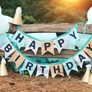 CUSTOM: Neutral Fabric Happy Birthday Banner Made to Order, Handmade Party Decor, Birthday Sign Garland, Sewn Birthday Banner, Reusable