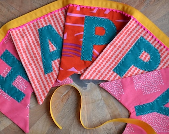 Made to Order 'Happy Birthday' Fabric Banner: Bold Party Decor
