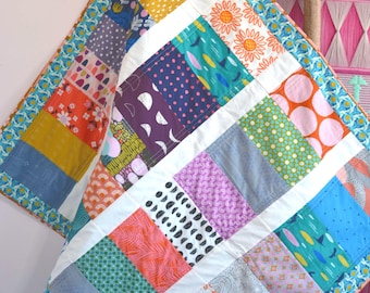 Handmade Quilted Baby Playmat, Scrappy Tummy Time Blanket