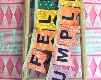 Made to Order Farmhouse Fabric Feliz Cumpleaños Banner: Rainbow Party Garland