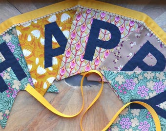 Made to Order Fabric Happy Birthday Banner: Handmade Party Garland