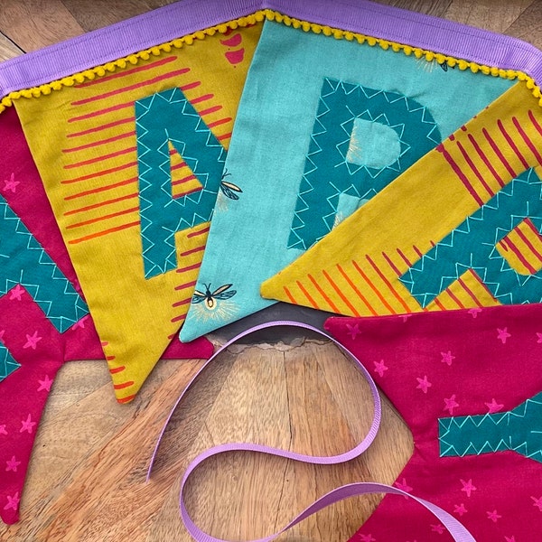 READY TO SHIP: Handmade Fabric Happy Birthday Banner, Reusable and Eco Friendly, Bright + Bold