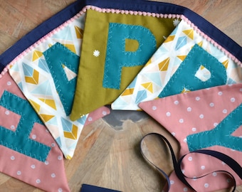 Made to Order Earth Tone Happy Birthday Banner: Handmade Fabric Party Decor