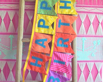 Made to Order Rainbow Fabric Birthday Banner: Handmade Party Garland