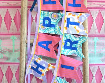 Handmade Floral Fabric Happy Birthday Banner: Reusable Party Decor