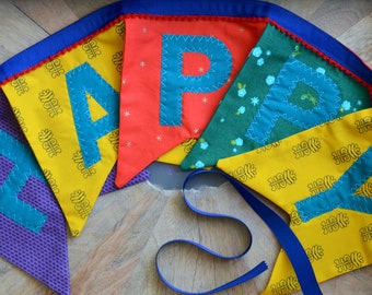 Made to Order Fabric Happy Birthday Banner: Handmade Party Garland