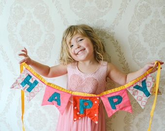 Made to Order Fabric Birthday Banner: Bright Bold Party Decor