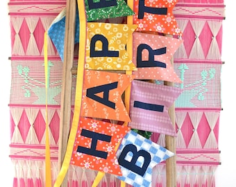 Made to Order Large Flag Farmhouse Rainbow Birthday Banner: Handmade Reusable Party Garland