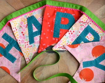 Made to Order Fabric Birthday Banner: Bold & Bright, Handmade Party Decor