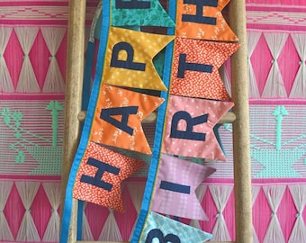 Handmade Farmhouse Fabric Birthday Banner: Rainbow Party Garland
