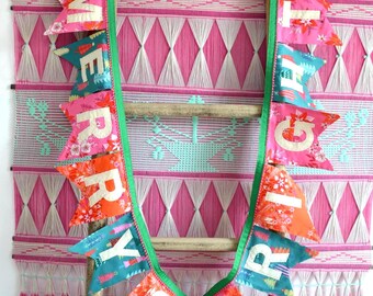 Handmade Merry & Bright Fabric Christmas Banner: Reusable and Eco Friendly