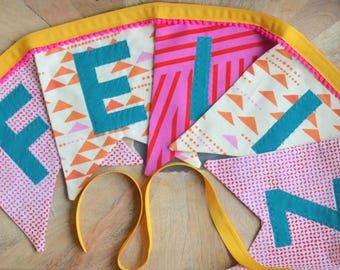Made to Order Fabric Feliz Cumpleaños Banner: Handmade Sewn Party Garland