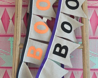 Handmade Linen Boo Halloween Banner: Fabric Mantle Garland