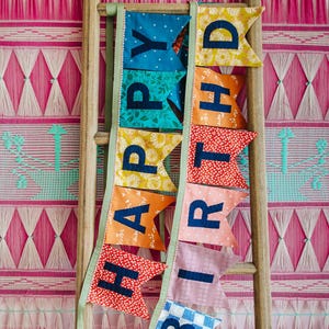 Made to Order Farmhouse Fabric Birthday Banner: Rainbow Party Garland