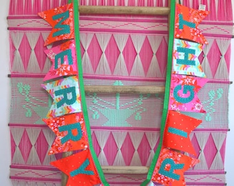 Handmade Merry & Bright Fabric Christmas Banner: Reusable and Eco Friendly